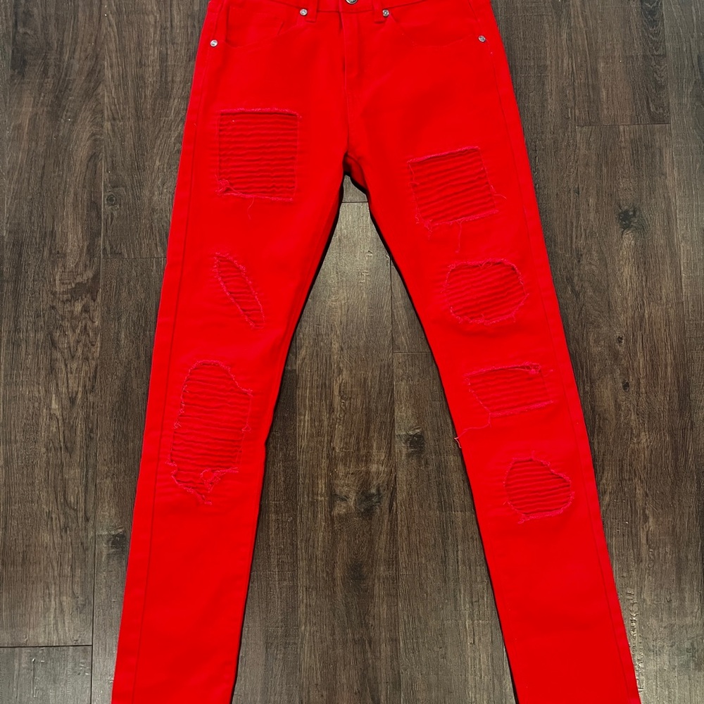 R-GSTR Jeans Red Distressed Skinny Jeans Mens 29 Streetwear Grunge Biker Skate